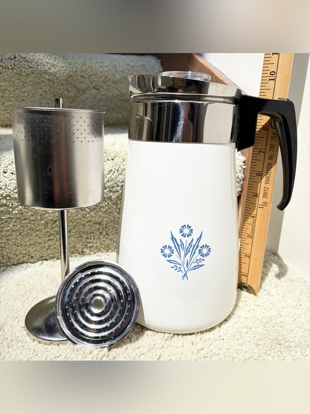 Vintage CorningWare Blue Cornflower Stove Top Coffee Tea Pot Percolator 9 Cup